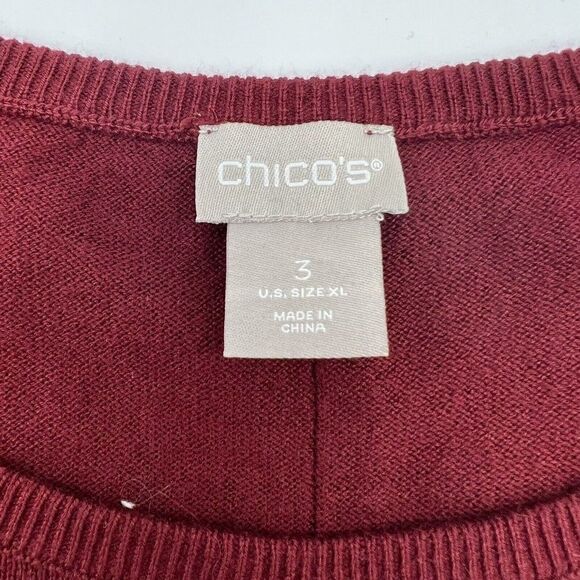 Chicos Pullover Sweater Pleat Long Sleeve Cranberry NWT XL cashmere blend - Picture 2 of 4